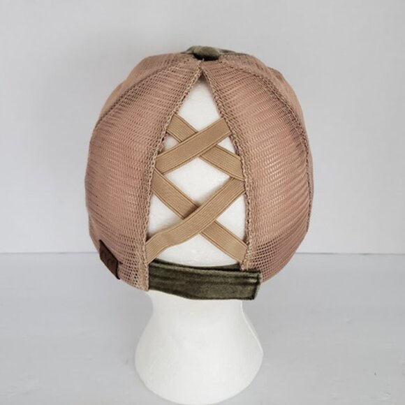 C.C Criss-Cross Ponytail Distressed Mesh Baseball Hat Cap Southwestern Aztec - Picture 3 of 10